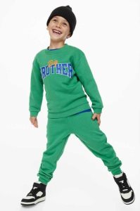 H&M 2-piece Printed Sweatshirt Einteiler Kinder Grün | 8256-OXIJM