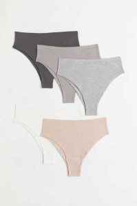 H&M 5-pack Gerippt Brazilian Briefs Unterwäsche Damen Schwarz Grau Weiß | 6204-DSQMV