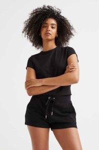 H&M Baumwoll Jersey T-shirt Oberteile Damen Schwarz | 2659-VKILD