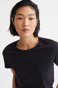 H&M Baumwoll T-shirt Oberteile Damen Dunkelblau | 7194-PJEQI