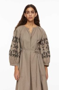 H&M Embroidered Tie-belt Kleider Damen Schwarz | 4832-TJMRI