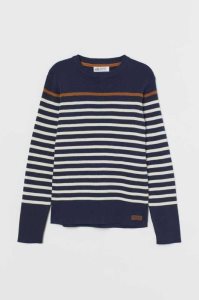 H&M Fine-knit Baumwoll Pullover Kinder Dunkelblau Weiß | 5146-WRFHM