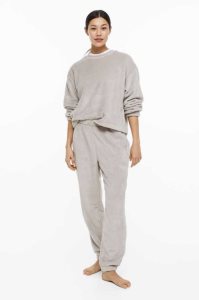 H&M Fleece Pajamas Nachtwäsche Damen Hellgrau Braun | 3605-TQHFJ
