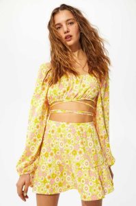 H&M Flounced Creped Röcke Damen Gelb | 0168-OHEQL
