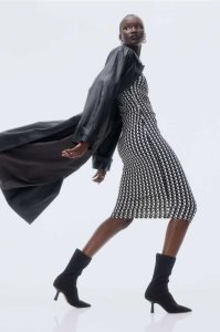 H&M Gathered Bodycon Kleider Damen Schwarz | 5042-ASLJI