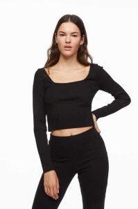 H&M Gerippt Oberteile Damen Schwarz | 2856-XKNZV