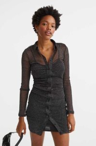 H&M Glittery Draped Shirt Kleider Damen Schwarz | 7605-GJQLB