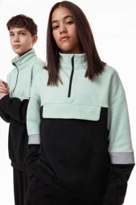 H&M Half-zip Top Sportbekleidung Kinder Schwarz Mintfarben Grün | 3648-BPKMH