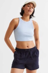 H&M Linen-blend Kurze Hose Damen Dunkelblau | 3651-ZLVRC