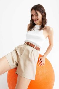 H&M Lyocell-blend Chino Kurze Hose Damen Beige | 3956-ZONHY