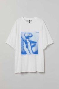 H&M Oversized Printed T-shirt Oberteile Damen Weiß | 9762-TUFOS