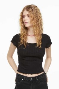 H&M Pointelle Jersey Oberteile Damen Schwarz | 9043-ORZYX