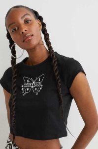 H&M Printed Crop Oberteile Damen Schwarz | 9521-JLKMR