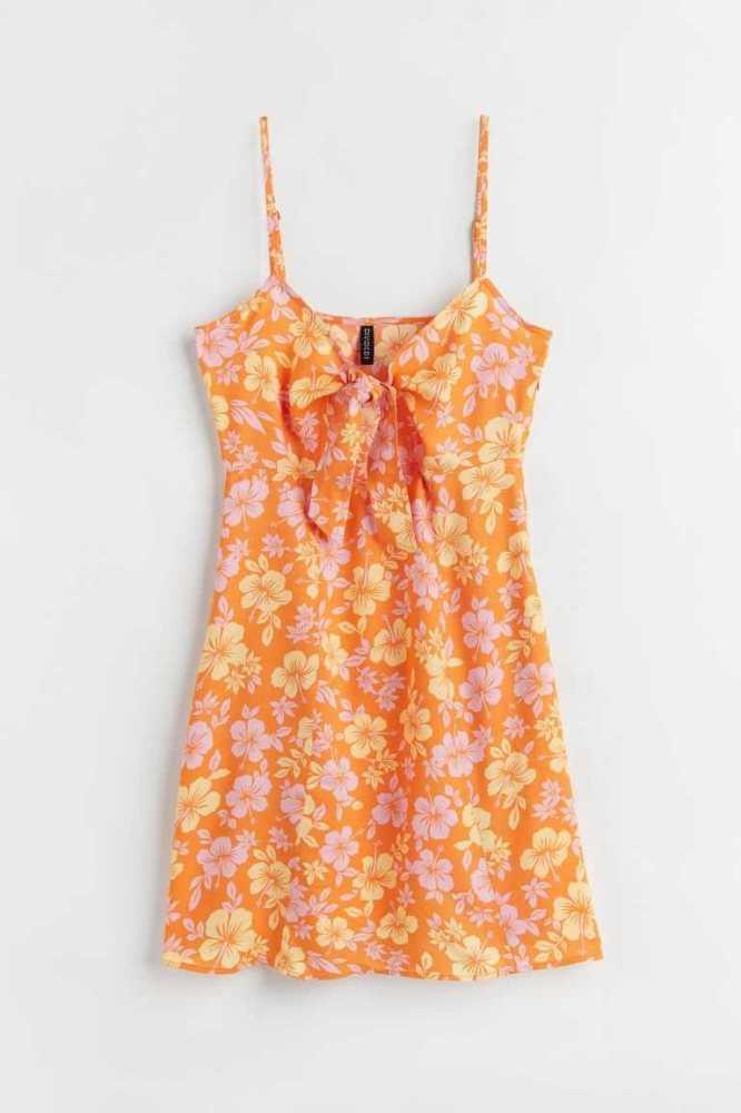 H&M Tie-detail Cut-out Kleider Damen Schwarz | 9364-YIAOG